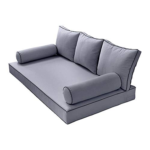  PROLINEMAX |Cover ONLY| Outdoor Style 3 Full Contrast Trim Daybed Mattress Bolster Pillow Fitted Sheet AD001