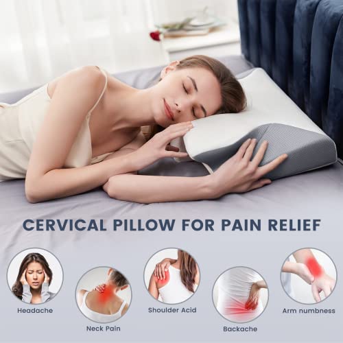  Untovei Cervical Memory Foam Pillow, Contour Pillows For Neck And Shoulder Pain Relief, Ergonomic Orthopedic Contour Support Pillows For Side Back Stomach Sleeper With Washable Pillowcase