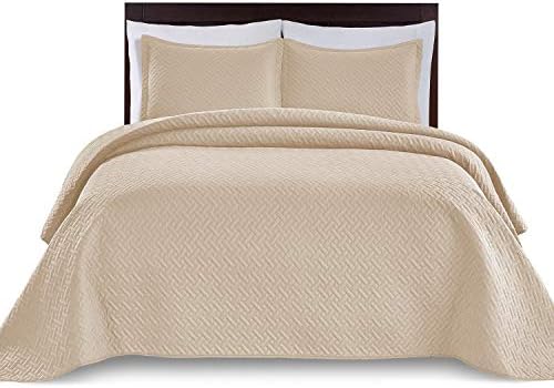  Bedding Oversize Lightweight 3 Piece Coverlet Set (Light Gray/Weaving, Queen)