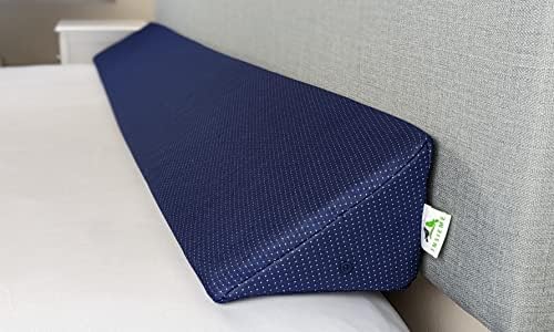  King Size Bed Wedge Pillow Stopper. Headboard Gap Filler (White) To Cover Gap Between Headboard And Bed Or Wall. Soft Washable Air Polyester Cover Over Foam Mattress Wedge (8x6x76”)