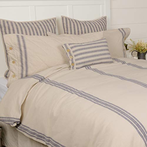  Market Place Blue Grain Sack Stripe Queen Duvet Cover