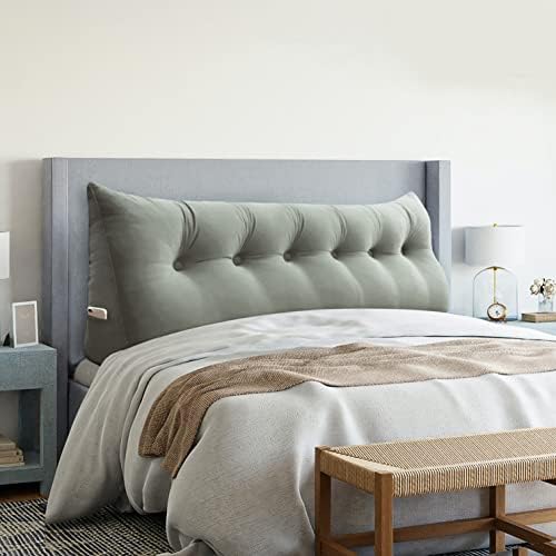  VERCART Large Headboard Pillow Wedge Bed Rest Reading Pillow Daybed Pillows Triangular Headboard Wedge Pillows Bolster Gap Filler Triangle Back Cushion Long Wedge Pillow, Velvet Light Gray Twin