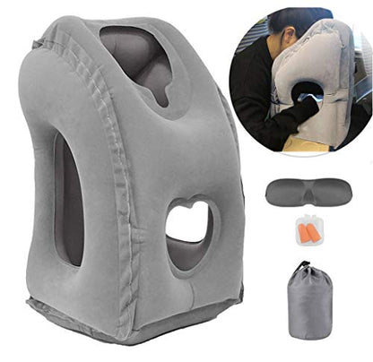  Inflatable Travel Pillow For Airplane, Inflatable Neck Air Pillow For Sleeping To Avoid Neck And Shoulder Pain, Comfortably Support Head, Neck And Lumbar, Used For Airplane, Car, Bus And Office (Grey)