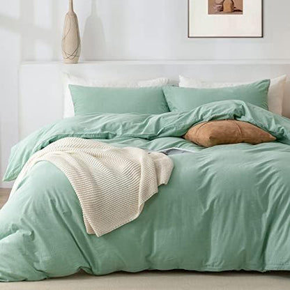  Queen Duvet Cover Set- 100% Washed Cotton 3 Pcs Soft Comfy Breathable Chic Linen Feel Bedding, 1 Duvet Cover And 2 Pillow Shams, Mauve Brown