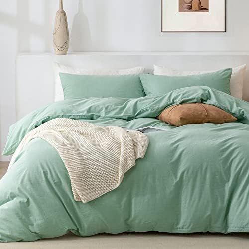  Queen Duvet Cover Set- 100% Washed Cotton 3 Pcs Soft Comfy Breathable Chic Linen Feel Bedding, 1 Duvet Cover And 2 Pillow Shams, Mauve Brown
