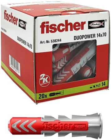  Fischer DuoPower Wall Plug, Ohne Schraube, Grey/Red, 20 Stück
