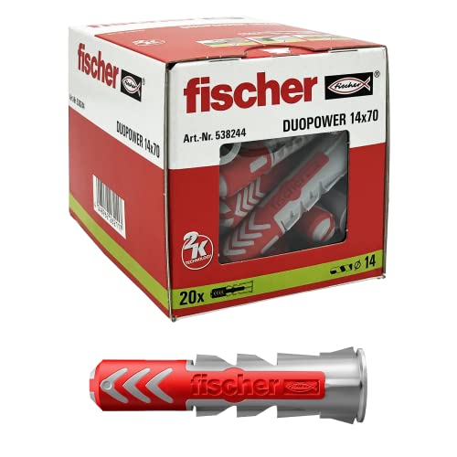  Fischer DuoPower Wall Plug, Ohne Schraube, Grey/Red, 20 Stück