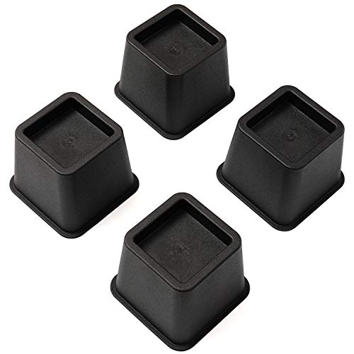  HOME COMPOSER 3 Inch Bed Risers Set Of 4, Heavy Duty Stackable Furniture Risers Lifters For Beds, Sofa, Tables And Chairs, Black Bed Elevator With 2.8" Square Recess