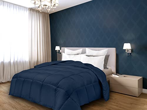  Comforter Queen Navy – Premium 350 GSM 3D Fillings Duvet Insert Box Design – Quilted Down Alternative Comforter With 8 Corner Side Duvet Loops – Machine Washable