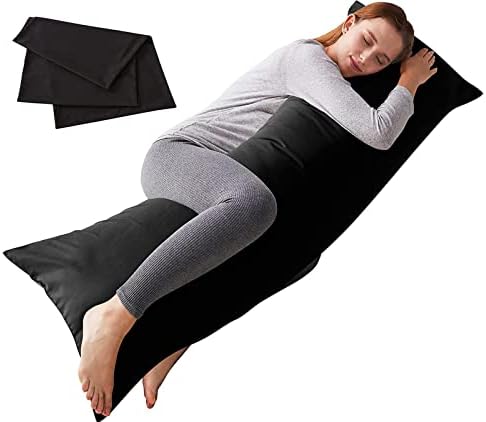  Body Pillow With Pillowcase-Soft Long Bed Pillow For Adults-Breathable Full Body Pillow Insert For Sleeping,20x54inches-Black