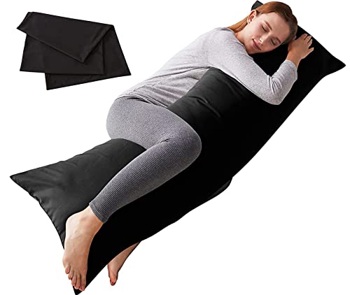  Body Pillow With Pillowcase-Soft Long Bed Pillow For Adults-Breathable Full Body Pillow Insert For Sleeping,20x54inches-Black