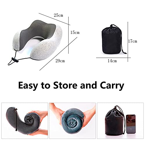  LYUTON, 2PCS Memory Foam Travel Pillow, Comfortable Neck Pillow, U Shape Pillow With Eye Mask & Earplugs (2, Grey)