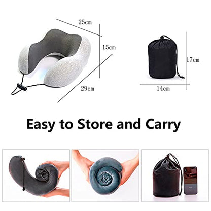  LYUTON, 2PCS Memory Foam Travel Pillow, Comfortable Neck Pillow, U Shape Pillow With Eye Mask & Earplugs (2, Grey)