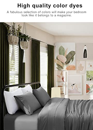  100% Egyptian Cotton Sheets Queen Size, Luxury Sheets 1000 Thread Count Cotton Sheets, Hotel Quality Sateen Weave, Hotel White Sheets With Elasticized Deep Pocket (Dark Grey, Queen)
