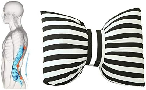  Wishlanlan 1 Pcs Bowknot Shape Lumbar Support Back Cushion For Lower Back Pain Relief- Ideal Back Pillow For Computer/Office Chair, Car Seat (Black + White Spots,Back Cushion)