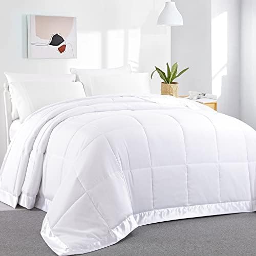  HOMBYS Down Alternative Blanket Queen Size 90" X 90", Lightweight Quilted Bed Blanket With 8 Corner Tabs,White Reversible Soft Microfiber Quilted Blanket For All Season