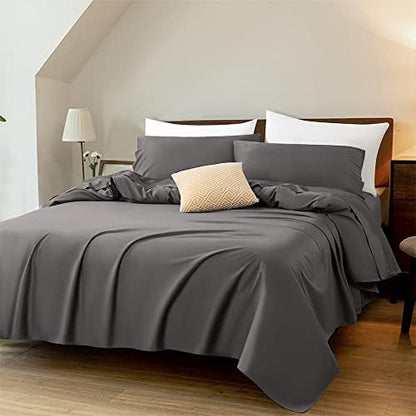  LIANLAM 1000 Thread Count Cotton King Size Sheets - 4 Piece, Luxury Egyptian 100% Cotton Bed Sheets Set, Smooth And Wrinkle, 16-Inch Deep Pocket(Dark Grey,King