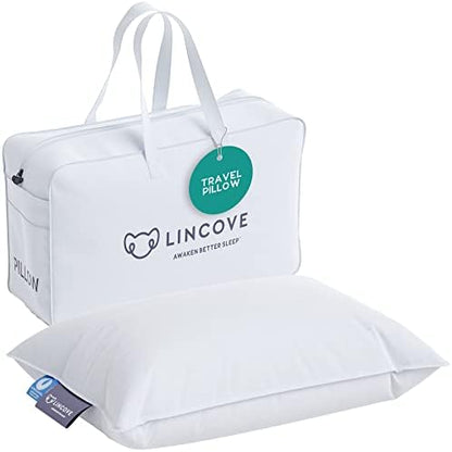  Lincove Canadian Down Feather Travel Pillow - Plush Luxury Pillows To Support Head, Neck, While Sleeping On Airplanes, Cars, Camping, Hotels & Home - Comfortable Vacation Sleeping Essential, 13"x18"
