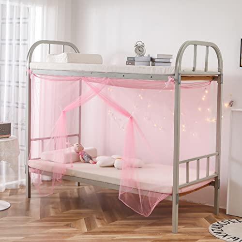  Mengersi Student Bed Canopy, Bunk Bed Nets Bed Canopy Fly Screen Square Bed Curtains Mosquito Nets For Teens Indoor Outdoor (Twin, Pink)