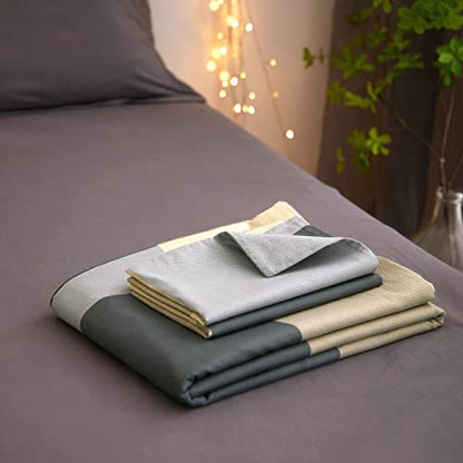  Cotton Full Queen Duvet Cover Simple Style Geometric Comforter Quilt & Pillow Protector Cover Sets 3 Pieces Khaki Black Beige Checkered Plaid Bedding Sets, 1 Queen Duvet Cover & 2 Pillow Shams