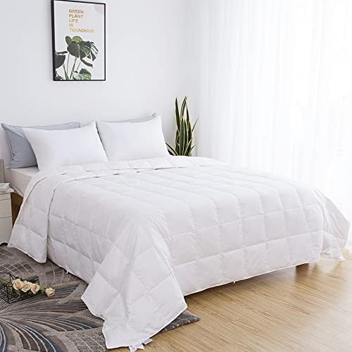  KumiQ Lightweight White Duck Down Comforter/Blanket, Cooling Duvet Insert For Summer/Warm Weather, Machine Washable, Soft Noiseless Cotton Shell, White, Twin/Twin XL Size