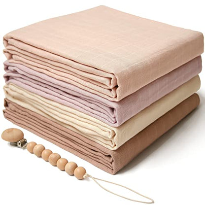  Moonkie Muslin Swaddle Blanket | Comfort Soft Baby Blanket For Boys And Girls | Silky Bamboo Infant Receiving Blanket Baby Swaddle Wrap | Unisex, 47 X 47 Inches, 4 Pack