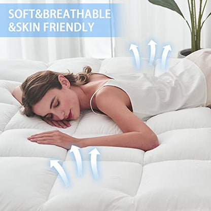  Ymula Mattress Topper Queen, Extra Thick Mattress Pad Pillow Top For Deep Sleep, Soft Mattress Protector Cover With 8"-21" Deep Pocket Overfilled 3D Snow Down Alternative Filling (White)