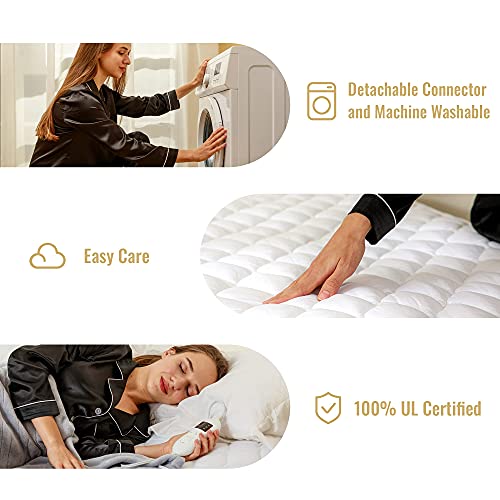  Heated Mattress Pad King Size Adjustable Zone Heating With 8 Heat Settings Controller Quilted Electric Mattress Pad Fit Up To 21 Inch
