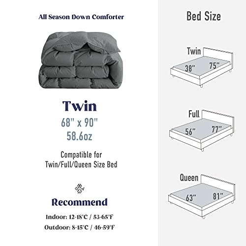  Puredown® Goose Feather Down Comforter Twin Size, All Season Medium Warmth Duvet Insert, Luxury Hotel Collection Bedding Comforters, Ultra Soft 100% Cotton Cover Shell(68x90,Dark Grey)