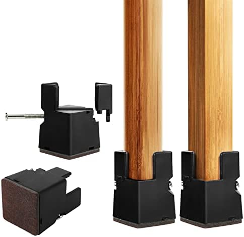 INFTYLE 4 PCS Adjustable Bed Risers 2 Inch, Black Chair Risers With Screw Clamp, Heavy Duty Sofa Tables Furniture Risers Fit For Square/Round Furniture Leg Diameters 0.8-1.6 Inch, Supports 5000 Lbs
