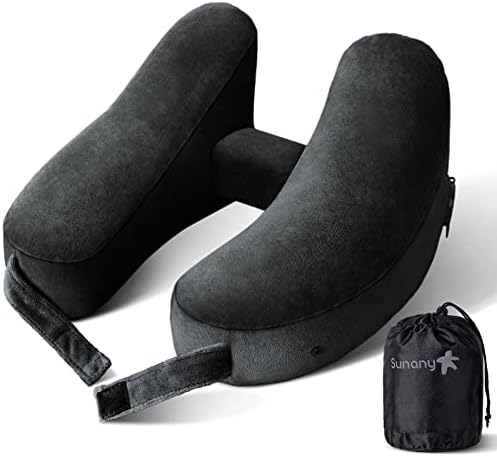 Neck Pillow For Travel Inflatable Airplane Pillow Comfortably Supports Head, Neck And Chin, Inflatable Travel Pillow With Soft Velour Cover And Portable Drawstring Bag (Black)