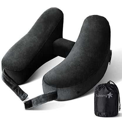  Neck Pillow For Travel Inflatable Airplane Pillow Comfortably Supports Head, Neck And Chin, Inflatable Travel Pillow With Soft Velour Cover And Portable Drawstring Bag (Black)