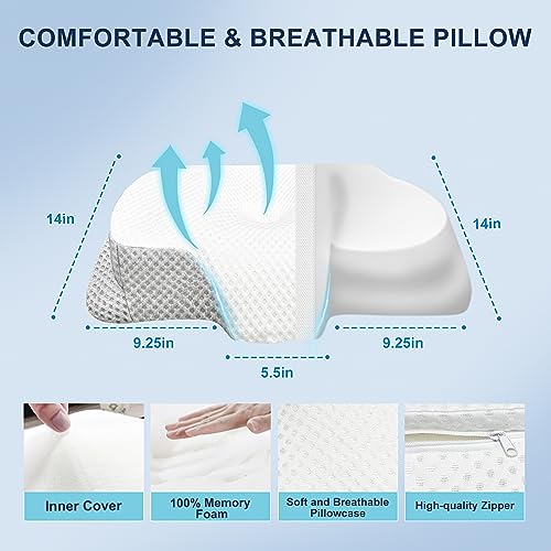  Iouyk Neck Pillows For Pain Relief Sleeping, Contoured Memory Foam Pillows, Ergonomic Orthopedic Neck Support Pillow For Side, Back And Stomach Sleepers With Breathable Washable Cover