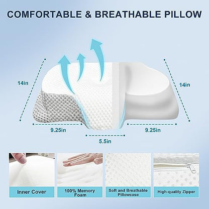  Iouyk Neck Pillows For Pain Relief Sleeping, Contoured Memory Foam Pillows, Ergonomic Orthopedic Neck Support Pillow For Side, Back And Stomach Sleepers With Breathable Washable Cover