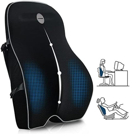  Villsure Lumbar Support Pillow Back Cushion For Office Chair,Car,Computer,Recliner Memory Foam Ergonomic Orthopedic Backrest Back Support For Back Pain Relief,3D Mesh Cover Double Adjustable Straps