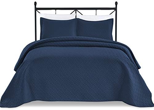  Basic Choice 3-Piece Light Weight Oversize Quilted Bedspread Coverlet Set - Black, King / California King