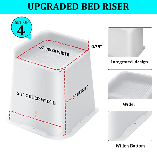  USION Bed Risers Oversized, 6 Inch Lift, Set Of 4 Furniture Risers, Up To 5000lbs, Table Riser, Risers For Bed Frame, Bed Height Risers, Bed Raiser, Bed Frame Riser, Desk Risers (White)