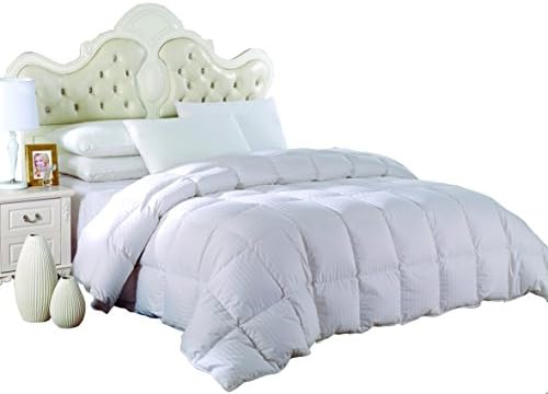  's Queen Size Light Down-Comforter 650-Fill-Power 100% Cotton Shell 300TC - Stripe White