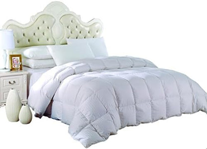  's Queen Size Light Down-Comforter 650-Fill-Power 100% Cotton Shell 300TC - Stripe White