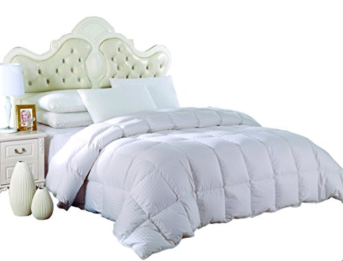  's Queen Size Light Down-Comforter 650-Fill-Power 100% Cotton Shell 300TC - Stripe White