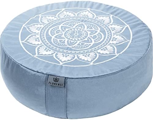  Florensi Meditation Cushion - Comfortable Floor Pillow - Traditional Tibetan Meditation Pillow With Beautiful Velvet Cover - Large Floor Cushion Seating For Adults - Premium Yoga Buckwheat Bolster