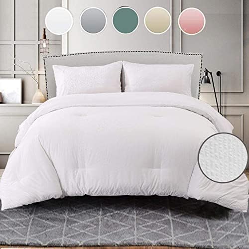  Nanko Seersucker King Comforter Set Black 3 PC All Season Reversible Down Alternative Quilted Duvet Insert, Microfiber Filling, Luxury Hotel Quality Bedding Sets In A Bag, Size 90 X 104 Inch