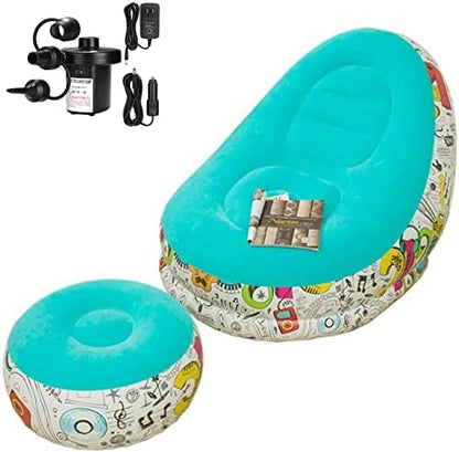  Inflatable Armrest Lounge Chair Couch, Foldable Air Chair Lazy Couch For Gaming Reading Indoor Outdoor, Blue（Air Pump Included）