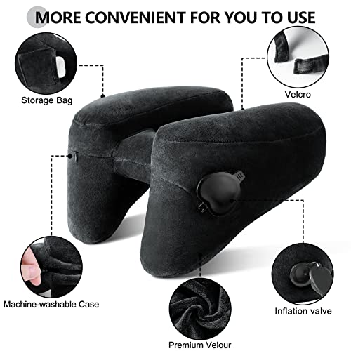  Neck Pillow For Travel Inflatable Airplane Pillow Comfortably Supports Head, Neck And Chin, Inflatable Travel Pillow With Soft Velour Cover And Portable Drawstring Bag (Black)