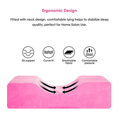  Yissone Eyelash Extension Pillow U-Shape Neck Support Ergonomic Curve Headrest Protecting Cushion For Beauty Salon Makeup Sleeping Travel Pink