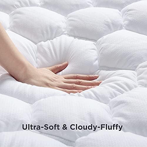  Twin XL Mattress Pad - Soft Cooling Mattress Cover For College Dorm, Extra Long Twin Quilted Fitted Mattress Protector With 8-21" Deep Pocket, Breathable Fluffy Pillow Top, White, 39x80 Inches