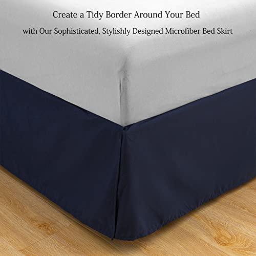  Navy Blue Solid Bed Skirt, Twin Bed Skirt, Twin Bed Skirt 14 Inch Drop, Dust Ruffle Twin, Bed Skirt Split Corner Pleated Style Easy Fit Easy Care Fade & Wrinkle Resistant-Cotton Micorfiber Made