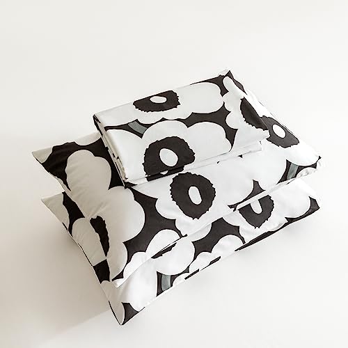  YuHeGuoJi White Floral Duvet Cover King 100% Cotton Black Flower Duvet Cover 3 Pcs Set 1 Plant Blossom Patterned Duvet Cover With Zipper Ties 2 Pillowcases Farmhouse Cartoon Botanical Bedding Set