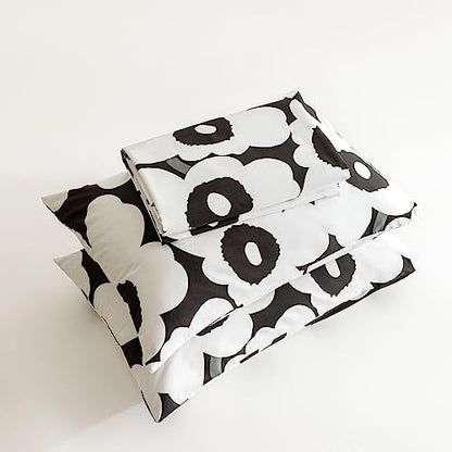  YuHeGuoJi White Floral Duvet Cover King 100% Cotton Black Flower Duvet Cover 3 Pcs Set 1 Plant Blossom Patterned Duvet Cover With Zipper Ties 2 Pillowcases Farmhouse Cartoon Botanical Bedding Set