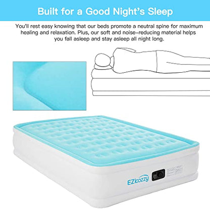  Air Mattress With Built-in Pump Raised Single Inflatable Bed-Puncture Resistant Airbed With Waterproof Flocked Top, Home & Portable Trave - Easy To Inflate/Quick Set UP (Twin)